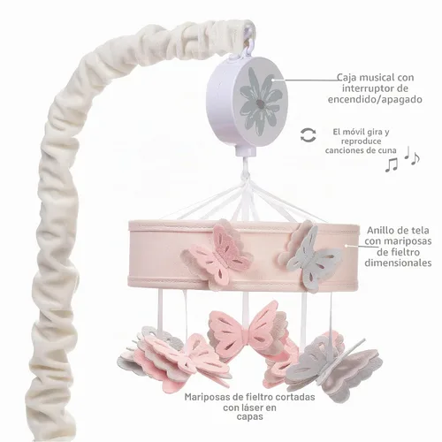 Vista 5 de Lambs & Ivy Baby Blooms Pink Butterfly Musical Baby Cuna Móvil Chupete Juguete