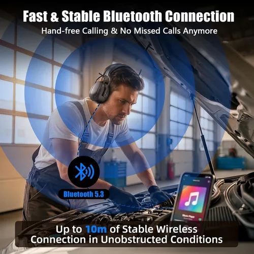 Vista 3 de Gardtech Protección auditiva Bluetooth 5.3 AM/FM, orejeras de seguridad SNR de 29 dB con pantalla digital, auriculares recargables con cancelación