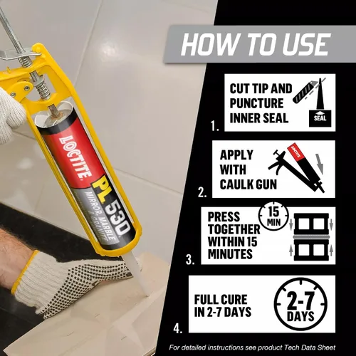 Vista 2 de Loctite PL 530 Adhesivo de construcción de espejo, mármol y granito, 10 onzas