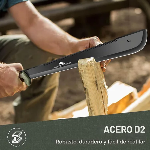 Vista 2 de Purple Dragon Machete de espiga completa de acero D2 con sierra y funda