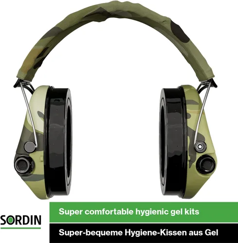 Vista 5 de Sordin Pro-X LED orejeras - 75302-X-08-S - Protectores auditivos activos y electrónicos con diadema camuflada - Almohadillas de gel - Camuflaje