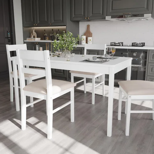 Vista 4 de Juego de 2 sillas de cocina de madera maciza para comedor, cocina y comedor, color blanco
