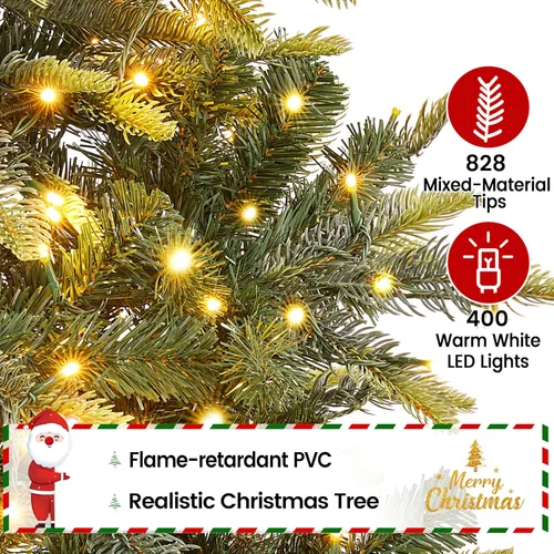 Vista 2 de Yaheetech - Árbol artificial de Navidad de abedul artificial preiluminado de 6 pies con 400 luces LED blancas cálidas, árbol de Navidad