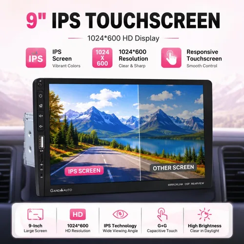 Vista 7 de Estéreo de Coche de 9 Pulgadas de DIN Único con Apple CarPlay Inalámbrico Android Auto, Radio de Coche, Pantalla Táctil IPS de 9" de Capacitancia