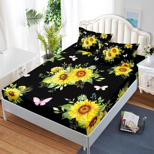 Vista 10 de Nttopship Sábanas y fundas de almohada florales bohemias, sábana bajera ajustable de microfibra suave, bolsillos profundos, decoración