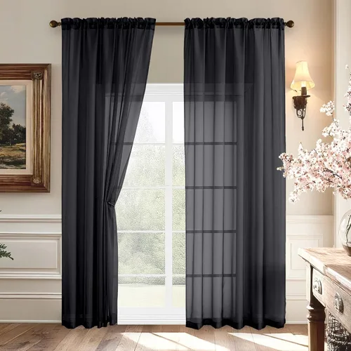 Vista 181 de Aiyufeng 2 paneles de cenefa transparente negra de 14 pulgadas de largo, cortinas cortas negras transparentes para dormitorio, cortinas de cocina