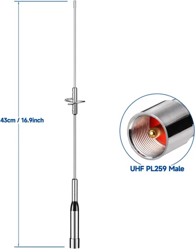 Vista 2 de Bingfu Antena de alta ganancia para radio de jamón móvil para vehículos, VHF UHF de doble banda 136-174MHz 400-470MHz, antenas antioxidantes
