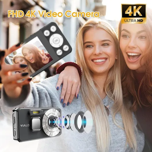 Vista 2 de Cámara digital 4K para adolescentes, cámara digital FHD de 64 MP para niños con tarjeta SD de 64 GB, cámaras de zoom digital 18X para fotografía