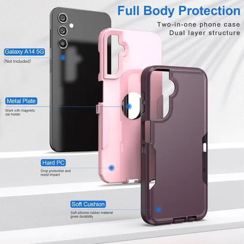 Vista 4 de Funda de teléfono para Galaxy A14 5G [a prueba de golpes] [a prueba de caídas] [protector de pantalla], resistente protección para Samsung Galaxy