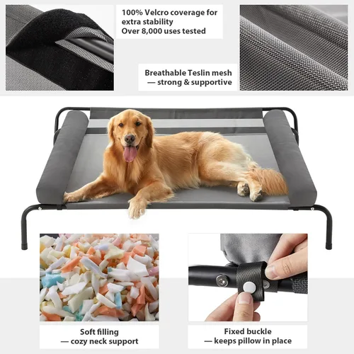 Vista 3 de LEXTRO Cama elevada para perros grandes – Hamaca elevada para interiores y exteriores con malla transpirable, método de instalación mejorado, cama