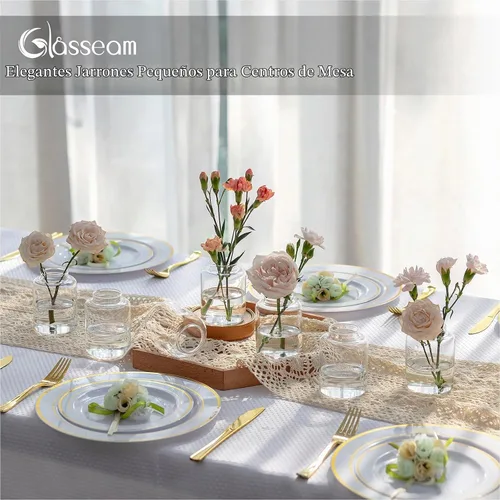 Vista 2 de Glasseam Juego de 6 jarrones de cristal para centros de mesa, modernos jarrones pequeños para el hogar, estante de mesa, decoración de fiesta