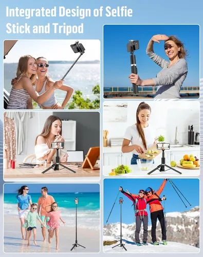 Vista 6 de Trípode para selfie para teléfono: soporte para teléfono para grabación, Bluetooth Selfie Stick para iPhone compatible con Android