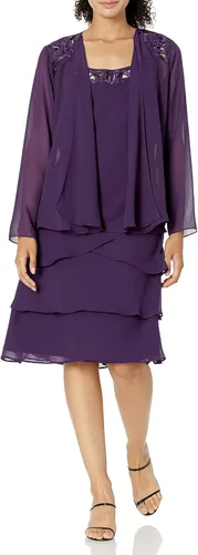 Vista 4 de SL Fashions Vestido de chaqueta de lentejuelas escalonadas adornado para mujer pequeño y regular Púrpura