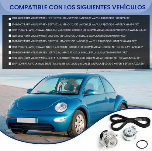 Vista 2 de Bomba de agua de correa dentada para 1998 1999 2001 2002 2003 2004 2005 para VW para Volkswagen para escarabajo para golf para Jetta 2.0L SOHC Eng.