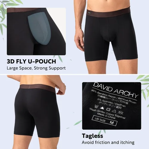 Vista 2 de DAVID ARCHY Calzoncillos tipo bóxer para hombre, paquete de 3 unidades, rayón hecho de bambú, ropa interior fresca con bolsa de soporte 3D, suave