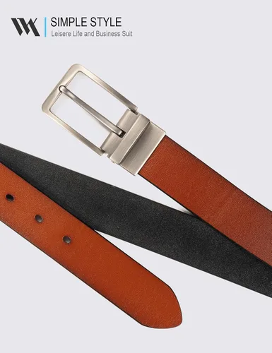 Vista 5 de WOLFANT Cinturón de cuero reversible dos en uno, cinturón casual 100% italiano de grano completo de cuero sólido