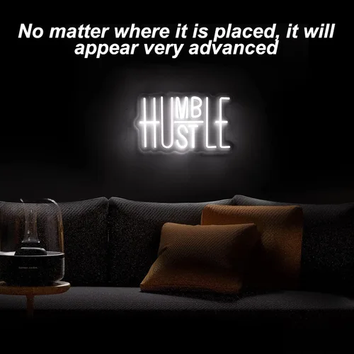 Vista 6 de Hustle - Letrero LED de neón para decoración de pared, luces LED de neón con palabras, decoración de fiestas, interruptor alimentado por USB, brillo