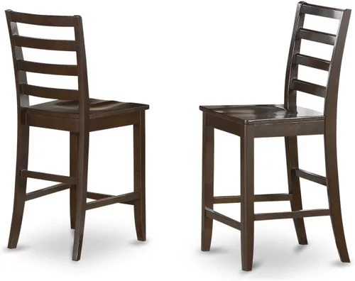 Vista 4 de East West Furniture FAS-BLK-W Fairwind Taburetes de bar con altura de mostrador, sillas de asiento de madera con respaldo de escalera, juego de 2