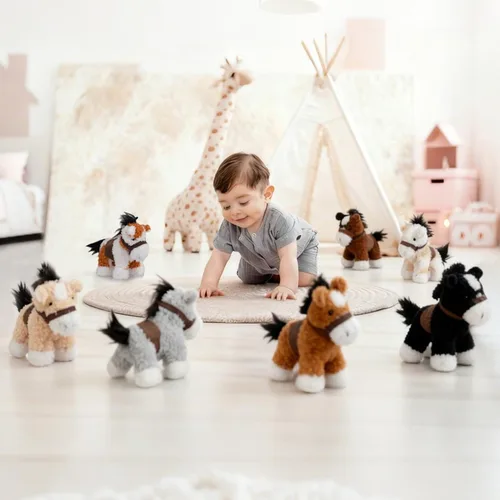 Vista 3 de HollyHOME 8 piezas de caballos de peluche, caballos mini de peluche a granel, caballos de peluche para fiestas temáticas de animales, cumpleaños