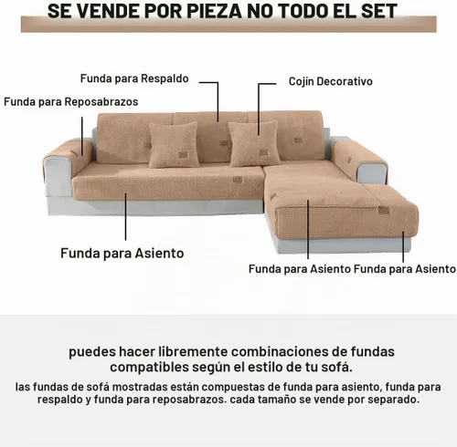 Vista 3 de vctops Fundas para sofá de forro polar sherpa, funda de sofá modular de felpa súper suave y cálida, funda antideslizante de lujo, protector de Café
