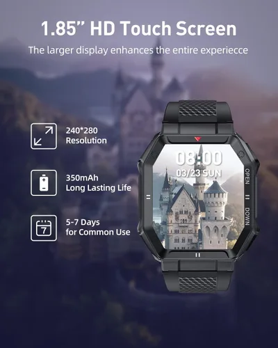 Vista 2 de Reloj inteligente con pantalla HD de 1.85 pulgadas, rastreador de ejercicio/llamada Bluetooth/modo deportivo, relojes inteligentes tácticos para 2