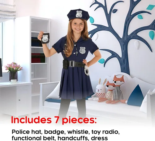 Vista 2 de Morph Costumes Girl Police Officer Costume For Kids Girls Cop Costume For Girls Police Costume Kids Girl Blue Police Officer