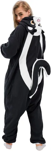 Vista 4 de YUNTAISHAN Pijama de skunk para adultos, disfraz de skunk para cosplay, disfraz de animal de Halloween, mono de una pieza para hombres y mujeres