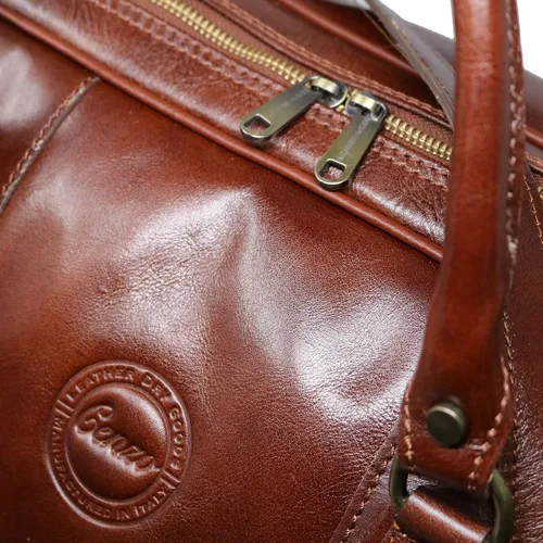 Vista 5 de Cenzo Duffle Vecchio - Bolsa de viaje de cuero italiano marrón, Vecchio marrón