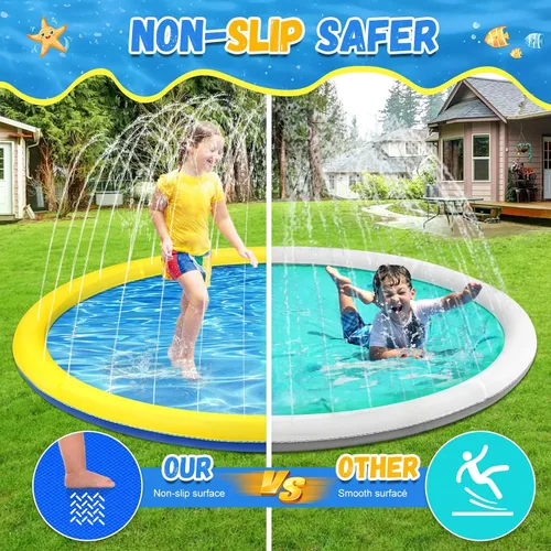 Vista 2 de Almohadilla de Salpicaduras Antideslizante Extra Grande de 107 Pulgadas para Niños y Perros, Piscina Infantil para Perros, Juguetes de Exterior