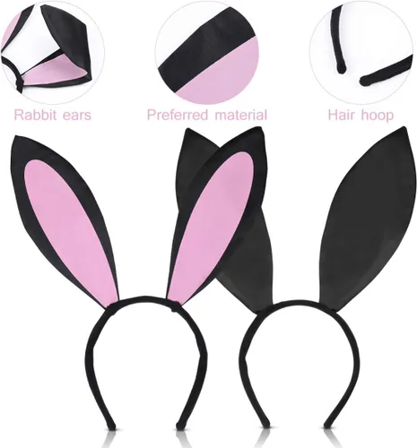 Vista 2 de Juego de orejas de conejo para cosplay, lindo conejo, orejas de conejo, corbatín para Halloween, accesorios para fiesta de Halloween