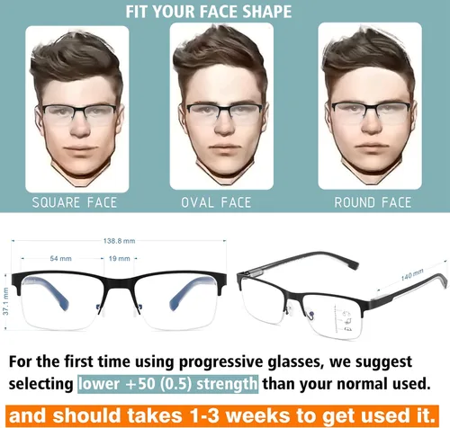 Vista 5 de Gafas de Lectura Multifocales para Hombres, Bifocales, Progresivas, Multifocales, sin Línea, de Lectura de Computadora, Bloqueo de Luz Azul, Armazón