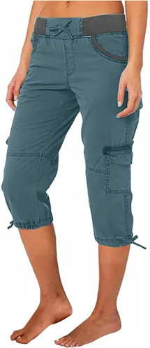 Vista 17 de Pantalones capri tipo cargo para mujer, ligeros, de secado rápido, atléticos, para verano, casuales, con bolsillos