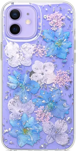 Vista 9 de Abbery - Funda diseñada para iPhone 12/12 Pro con purpurina, transparente y linda con diseño de mariposa, correa para la muñeca, brillante