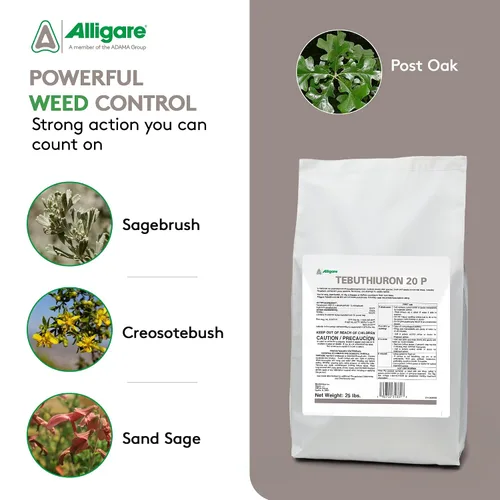 Vista 3 de Alligare Tebuthiuron 20P herbicida para pastizales, pastos y hábitats de vida silvestre - Mata cepillo antes y después de la aparición - Control