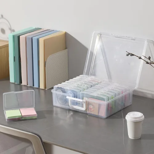 Vista 6 de novelinks Organizadores de fotos transparentes de 4 x 6 pulgadas y caja de almacenamiento de fotos con asa, 16 fundas interiores para fotos