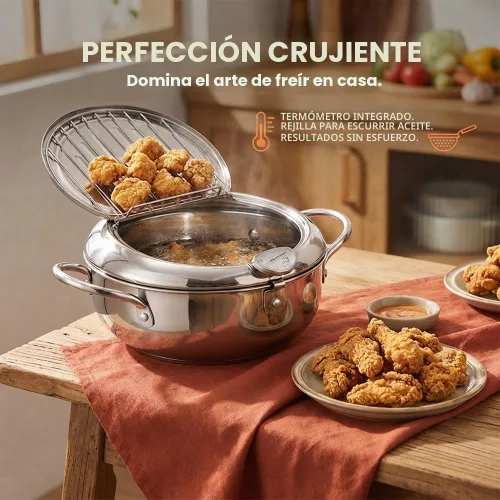 Vista 7 de Olla con termómetro de acero inoxidable 304, freidora de tempura, 7.9