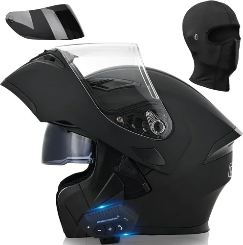 Vista 8 de Casco de motocicleta con Bluetooth, casco modular de motocicleta con Bluetooth, aprobado por DOT, doble visera, abatible, con Bluetooth, casco