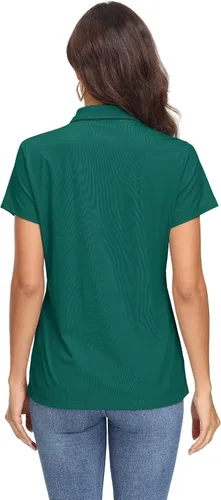 Vista 4 de MAGCOMSEN Polo para mujer UPF 50+, protección solar, 4 botones, casual, trabajo, secado rápido, manga corta, cuello de golf