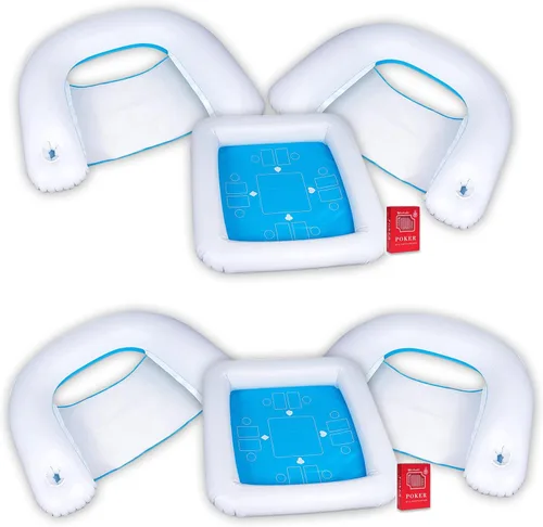 Vista 10 de ZONETECH Mesa de juego inflable y sillas con cartas de juego impermeables, mesa flotante para piscina para adultos, familia, fiesta, juego