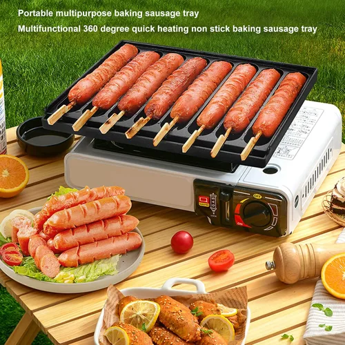 Vista 2 de Pssopp Sartén de salchicha de hierro fundido, bandeja de perrito caliente presazonada de aluminio grueso para estufa de horno