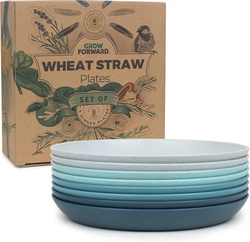 Vista 10 de Grow Forward Platos de postre de paja de trigo prémium – Juego de 8 platos de plástico duro reutilizables de 8 pulgadas – Platos irrompibles aptos
