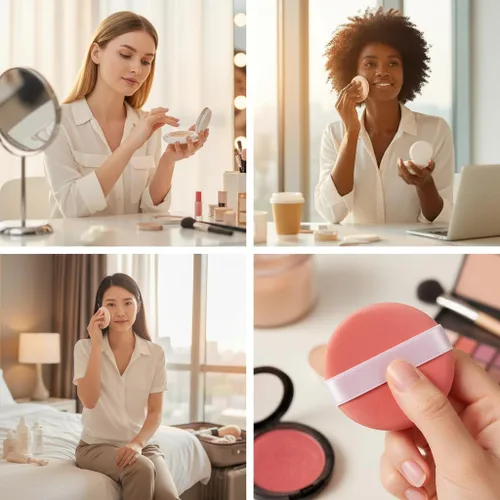 Vista 6 de 1 juego de 7 piezas de cojín de aire multifuncional, esponja de huevo para maquillaje en seco y húmedo, reutilizable, base de crema BB crema
