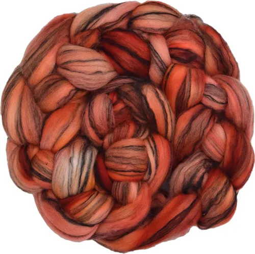 Vista 10 de Teñido a mano Superfino Merino Tencel Roving para hilar y fieltro. Albaricoque 1oz