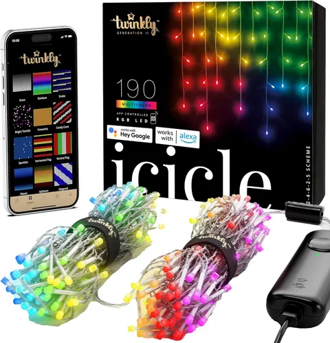 Vista 9 de Twinkly Icicle 190 LED Blanco, Luces de Cascada LED para Interior y Exterior, Luces LED Inteligentes Blanca Cálida y Blanca Fría, Compatibles