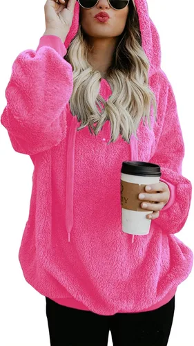 Vista 35 de Century Star Sudadera deportiva mullida de vellón con capucha para mujer de talla extragrande con bolsillos