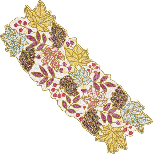 Vista 10 de CLEENTABLE Camino de mesa decorativo con cuentas de 36 pulgadas, diseño floral hecho a mano con respaldo de poliéster duradero para comedor, mesa