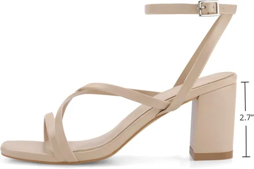Vista 2 de Shoe'N Tale Strappy Heels for Women Block Chunky Heels Open Square Toe Ankle Strap Buckle Sandals