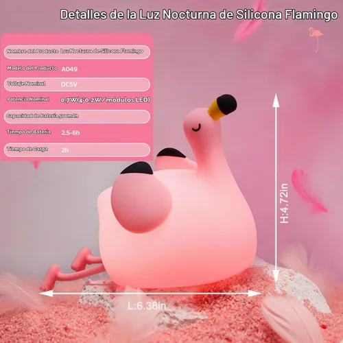 Vista 9 de Flamingo Night Light for Kids, Pink Silicone Squishy Dimmable Nursery Lamp Lámpara Flamingo