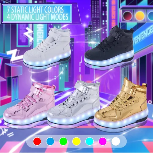 Vista 2 de PYYIQI Zapatos con luz LED, zapatos de patinaje con ruedas para niños y niñas, tenis para exteriores para niños