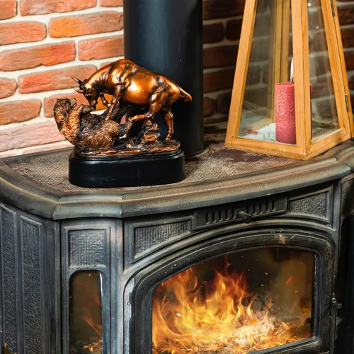 Vista 6 de MEPERPER Estatua de Toro y Oso de Wall Street, Decoración de 9x9.5 Pulgadas, Figura de Resina para Escritorio de Finanzas con Acabado Similar al